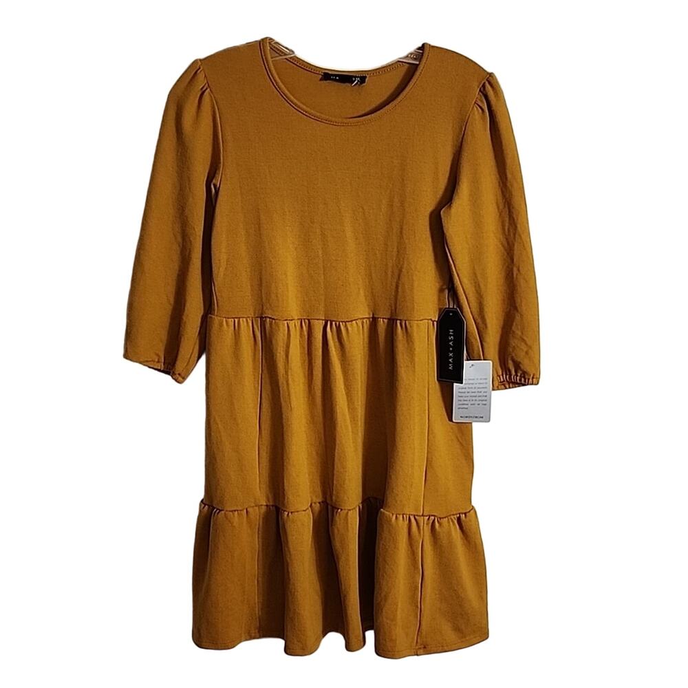 Max +Ash Mustard Yellow/Goldenrod Tiered Dress, NWT, Small